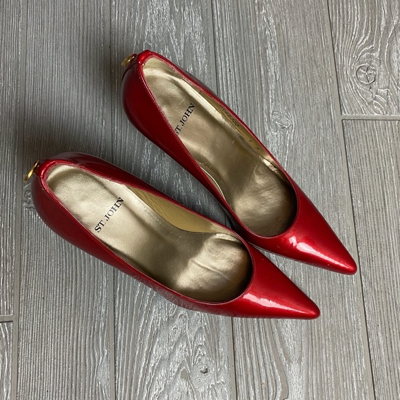 💚 St. John Red & Gold Pointed Pump Heels 6M - Picture 4 of 12